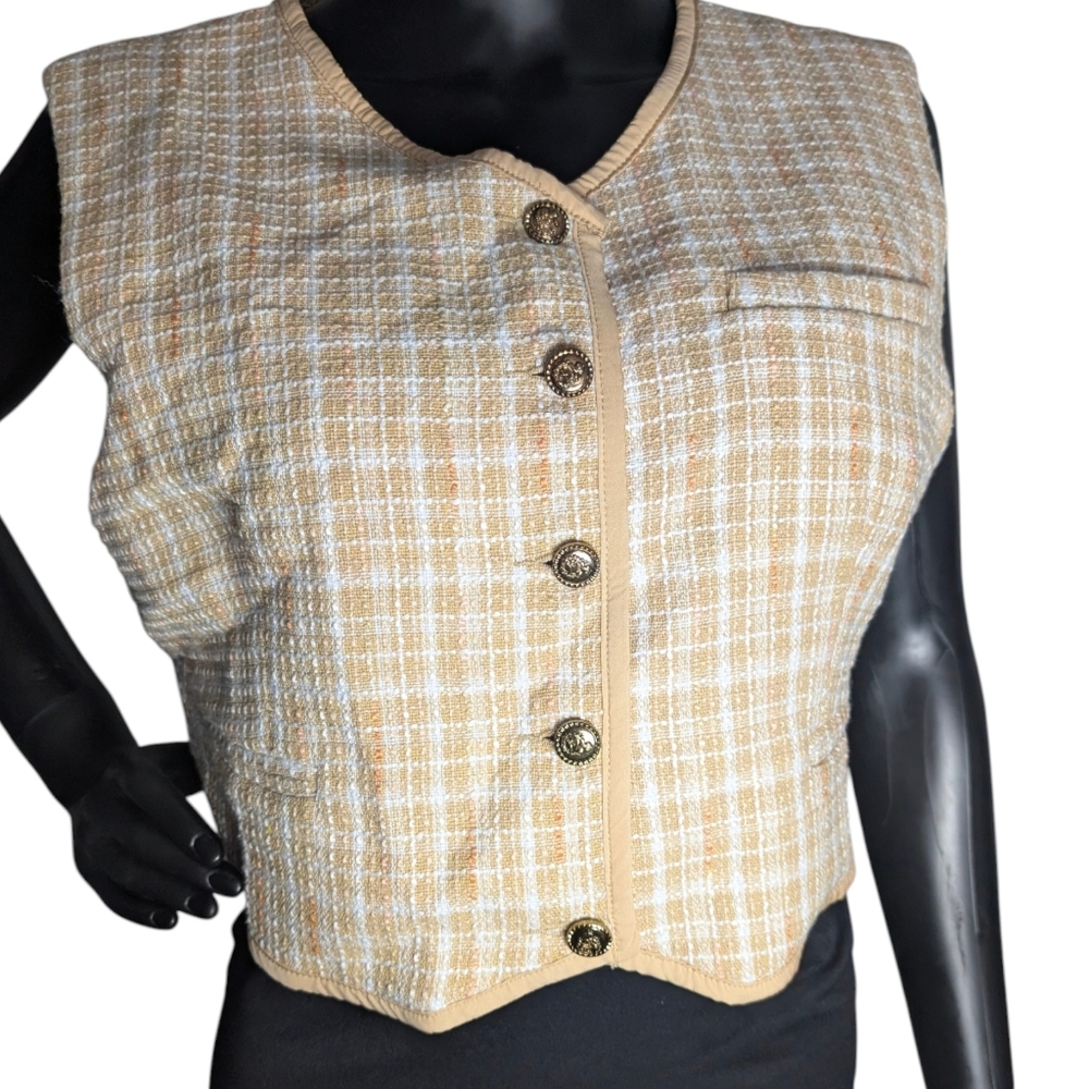 Shane Justin Tweed Vest 2XL Tan Neutral Button Front Lined NWT